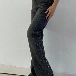 grey wide leg jeans loungewear with eyelet details